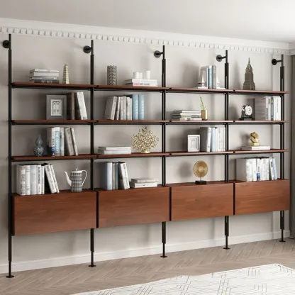 Tall Brown Open Back Metal Frame Etagere Bookcase Image - 1