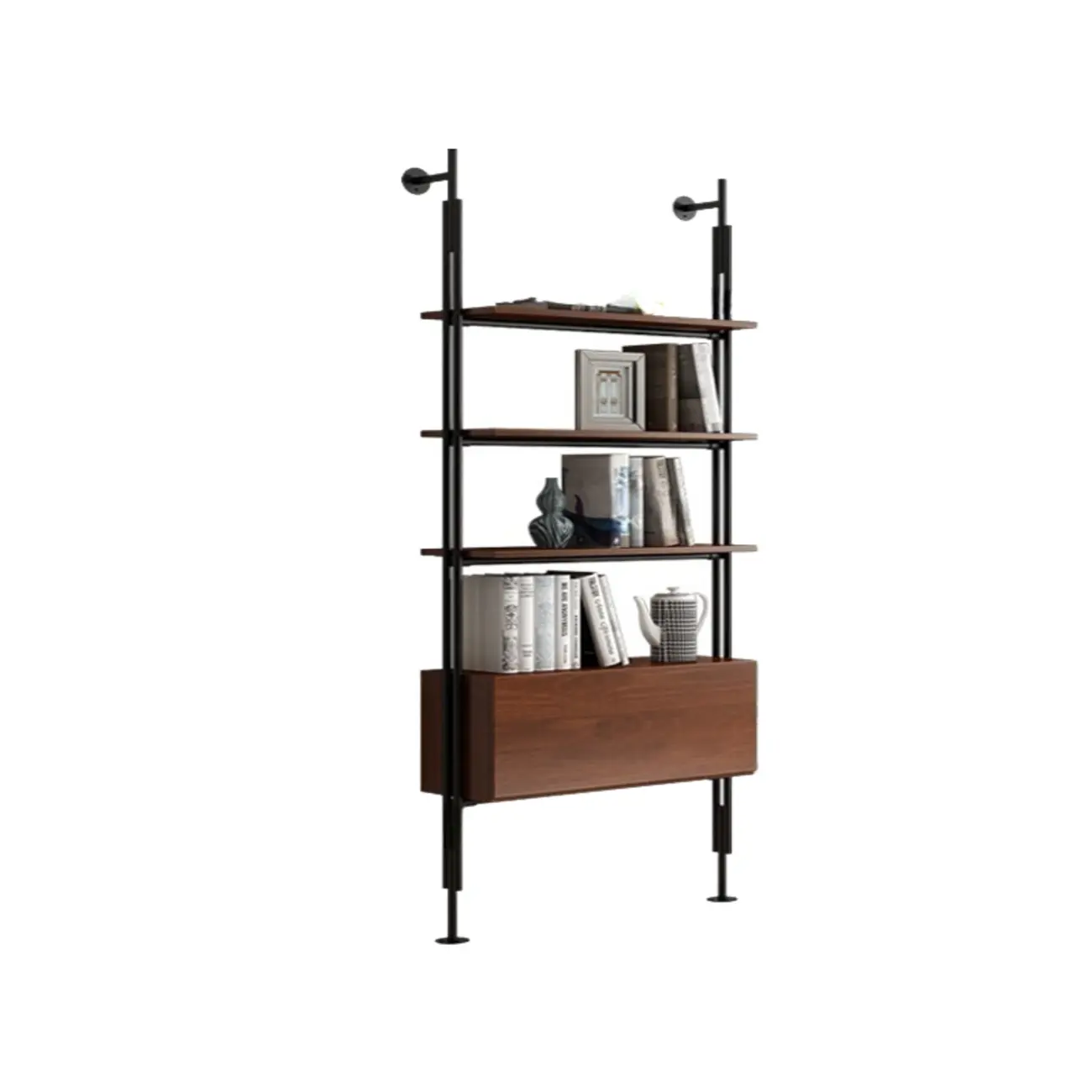 Tall Brown Open Back Metal Frame Etagere Bookcase Image - 5 | homeyfad