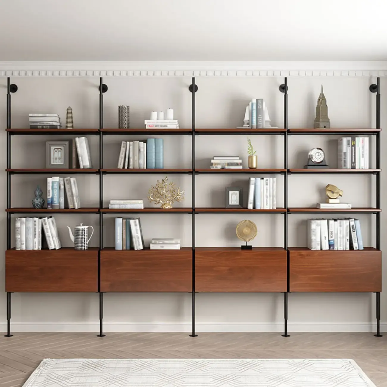 Tall Brown Open Back Metal Frame Etagere Bookcase Image - 6