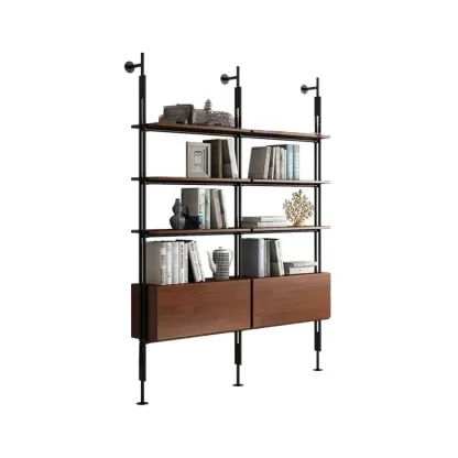 Tall Brown Open Back Metal Frame Etagere Bookcase Image - 8