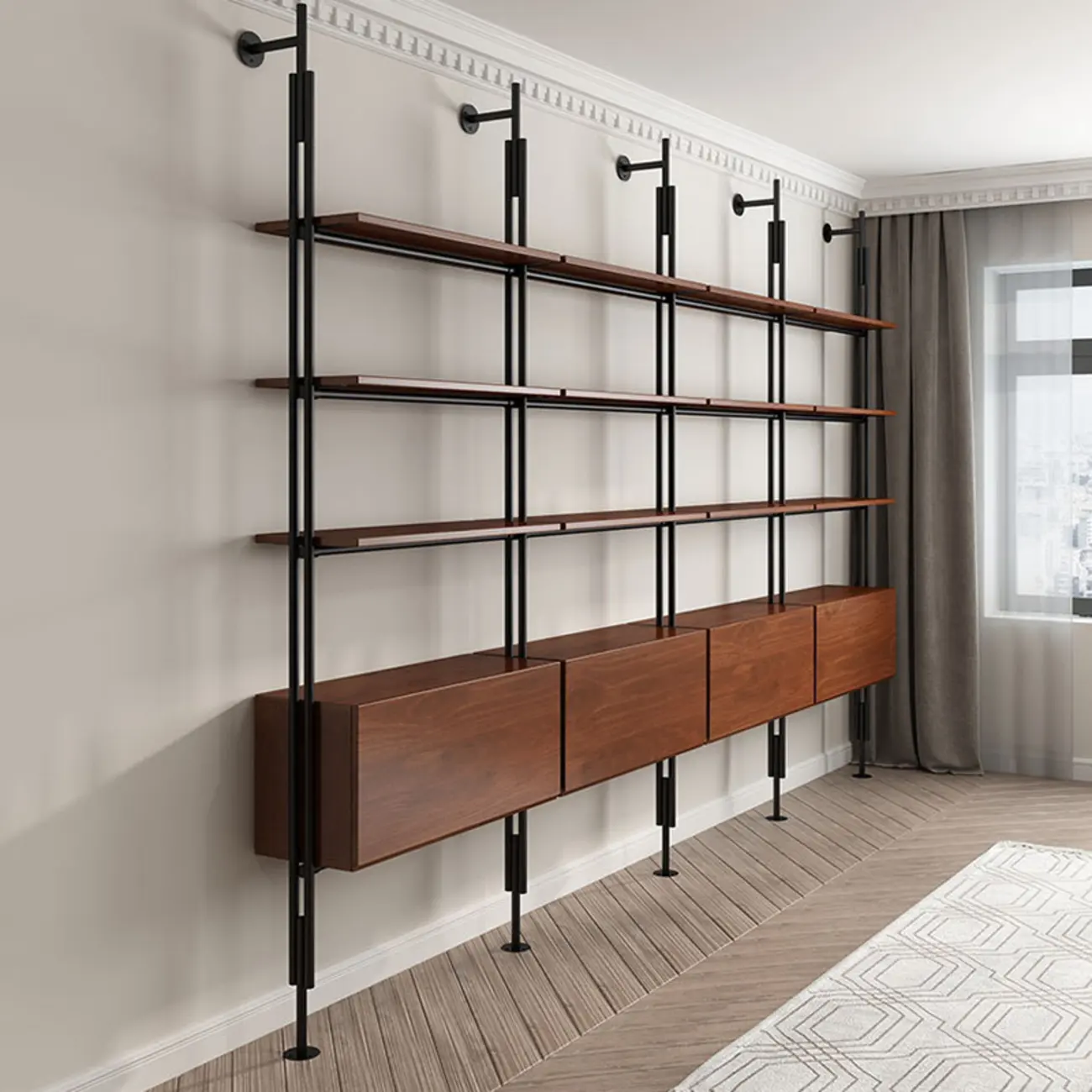 Tall Brown Open Back Metal Frame Etagere Bookcase Image - 9 | homeyfad
