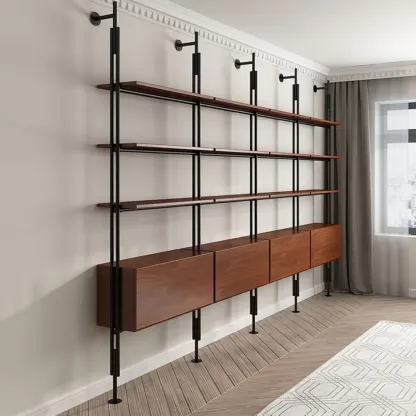 Tall Brown Open Back Metal Frame Etagere Bookcase Image - 9