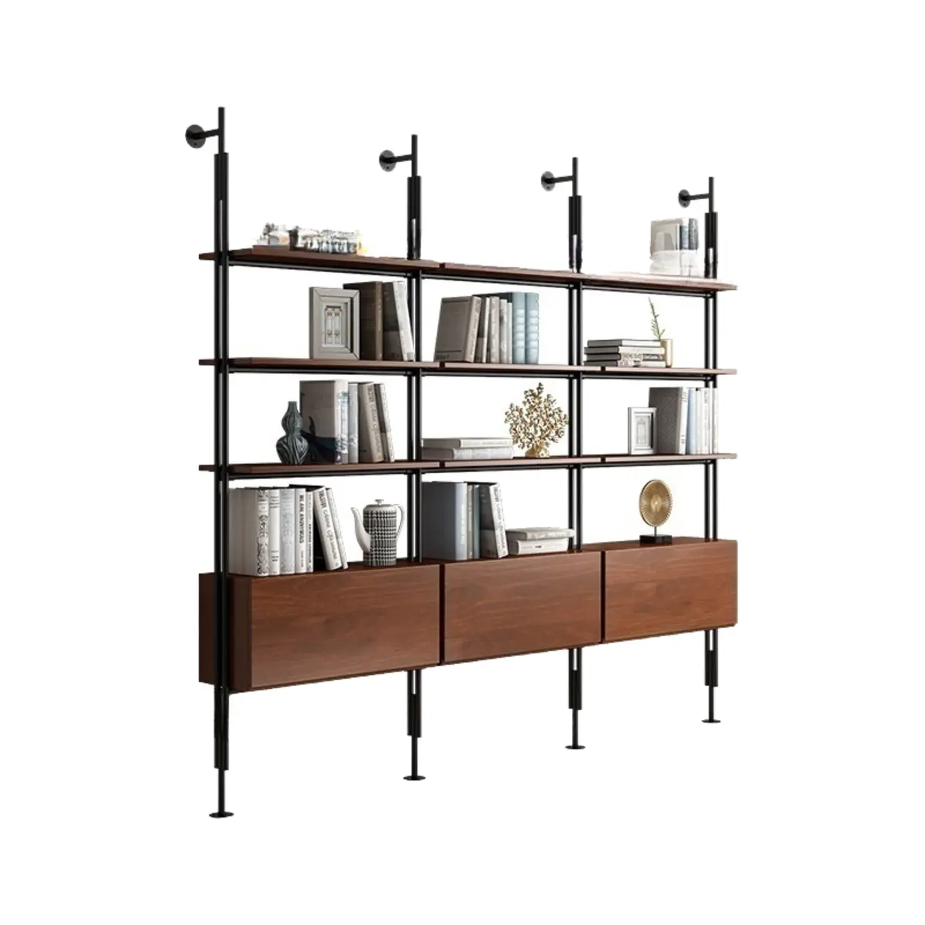 Tall Brown Open Back Metal Frame Etagere Bookcase Image - 10 | homeyfad