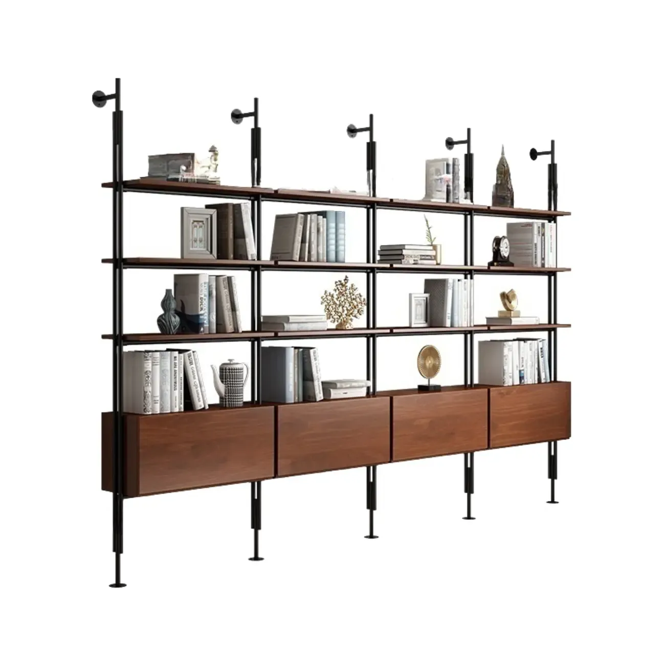 Tall Brown Open Back Metal Frame Etagere Bookcase Image - 11