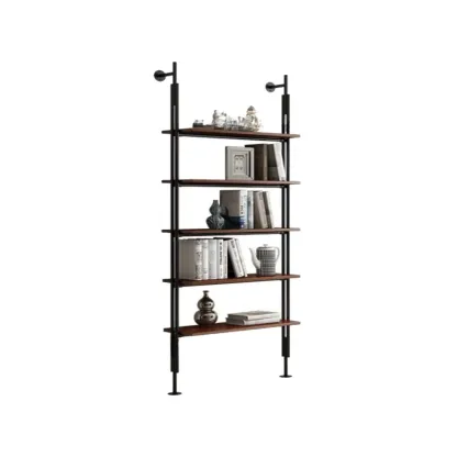 Tall Brown Open Back Metal Frame Etagere Bookcase Image - 14