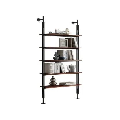 Tall Brown Open Back Metal Frame Etagere Bookcase Image - 15