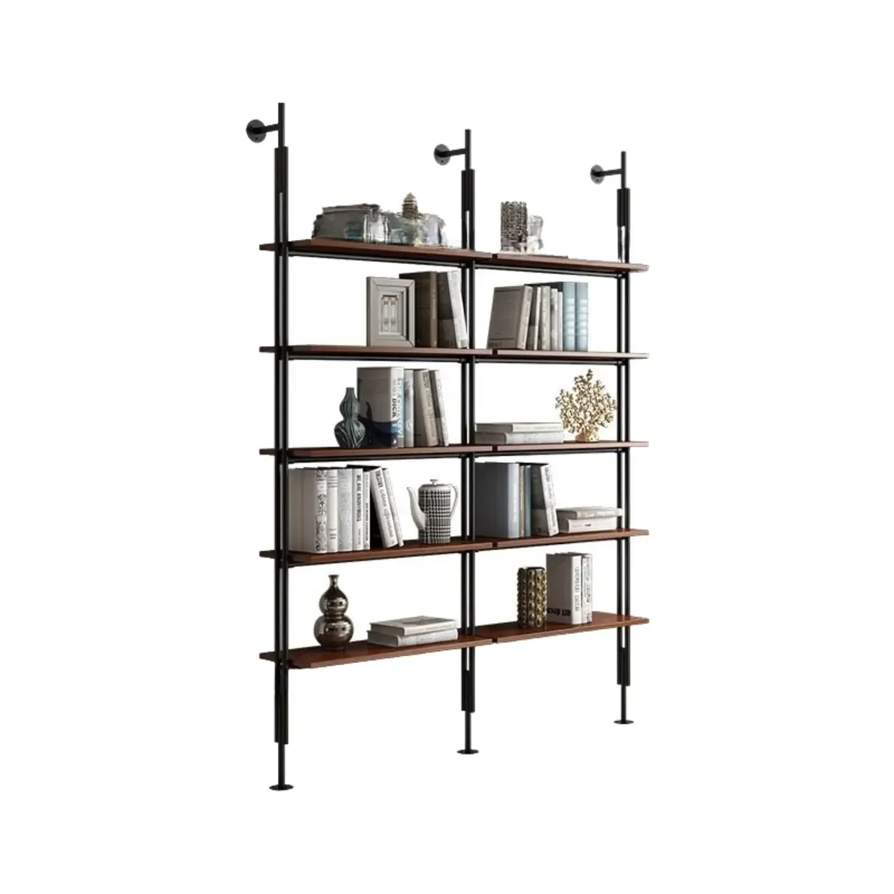 Tall Brown Open Back Metal Frame Etagere Bookcase Image - 16