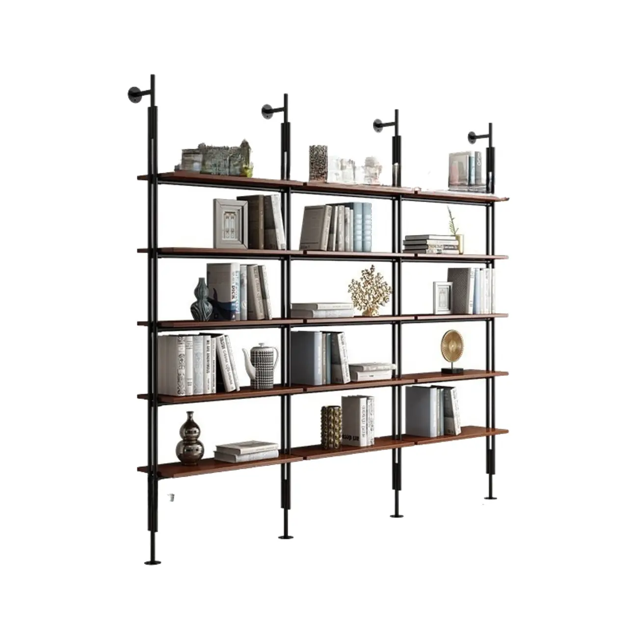 Tall Brown Open Back Metal Frame Etagere Bookcase Image - 17 | homeyfad