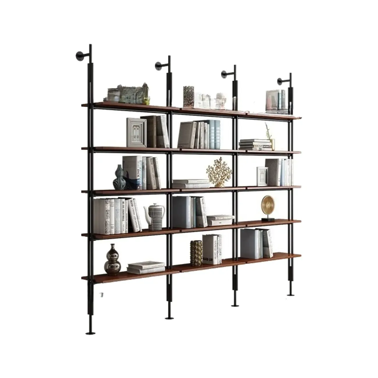 Tall Brown Open Back Metal Frame Etagere Bookcase Image - 17