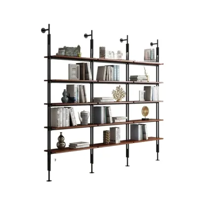 Tall Brown Open Back Metal Frame Etagere Bookcase Image - 17