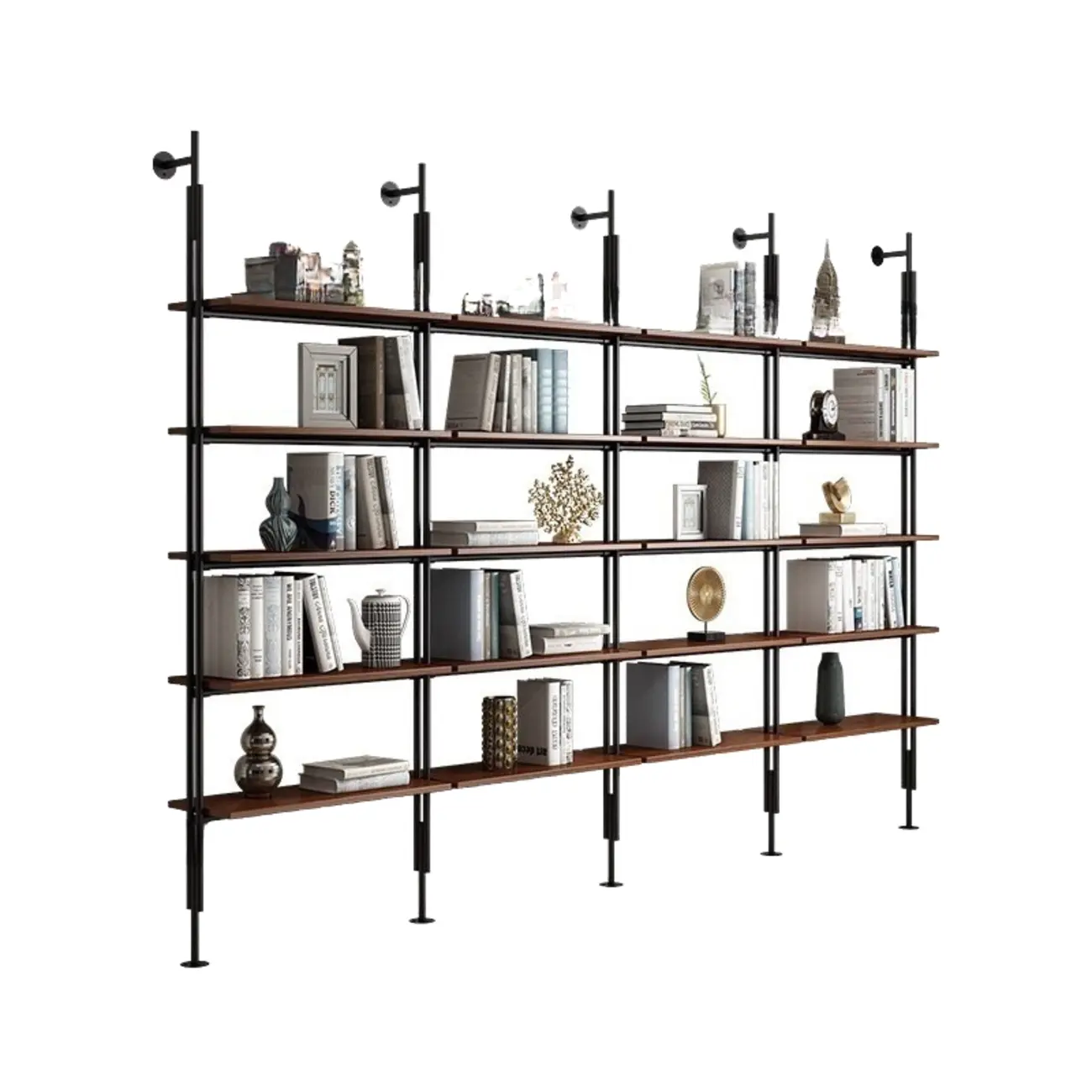 Tall Brown Open Back Metal Frame Etagere Bookcase Image - 18 | homeyfad