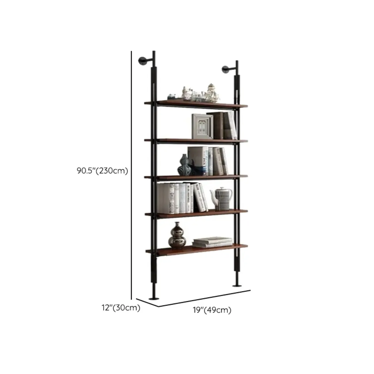 Tall Brown Open Back Metal Frame Etagere Bookcase Image - 20