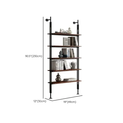 Tall Brown Open Back Metal Frame Etagere Bookcase Image - 20