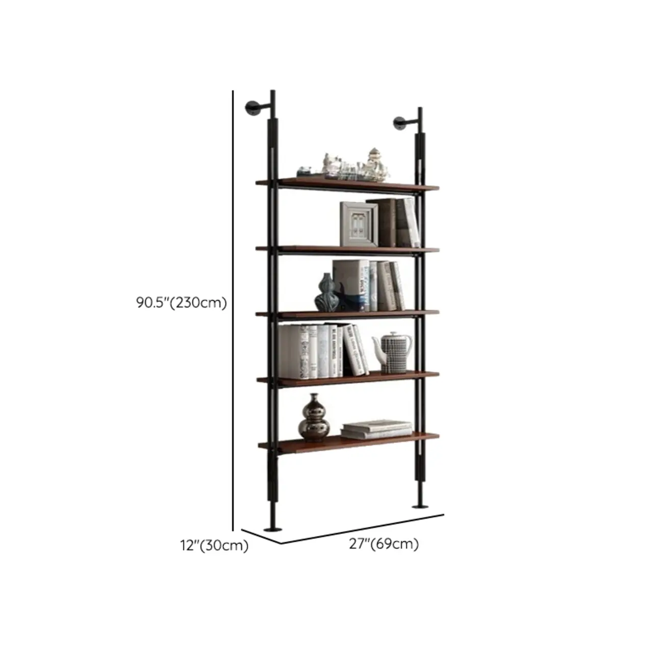 Tall Brown Open Back Metal Frame Etagere Bookcase Image - 22 | homeyfad