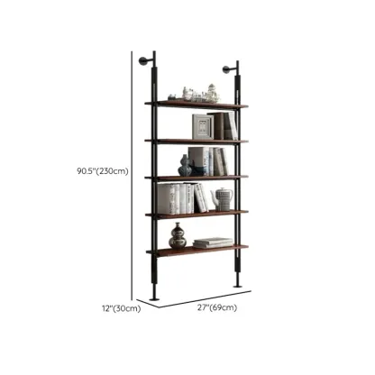 Tall Brown Open Back Metal Frame Etagere Bookcase Image - 22