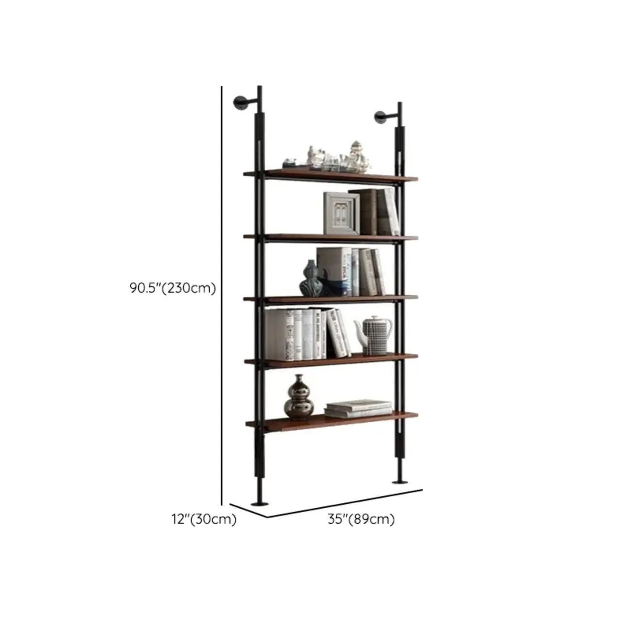 Tall Brown Open Back Metal Frame Etagere Bookcase Image - 24