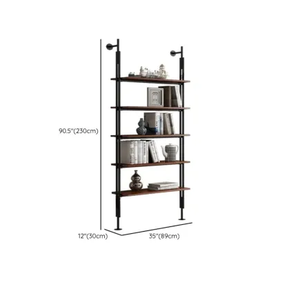 Tall Brown Open Back Metal Frame Etagere Bookcase Image - 24