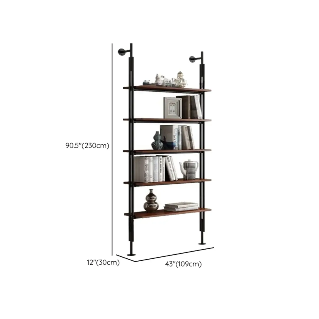 Tall Brown Open Back Metal Frame Etagere Bookcase Image - 26