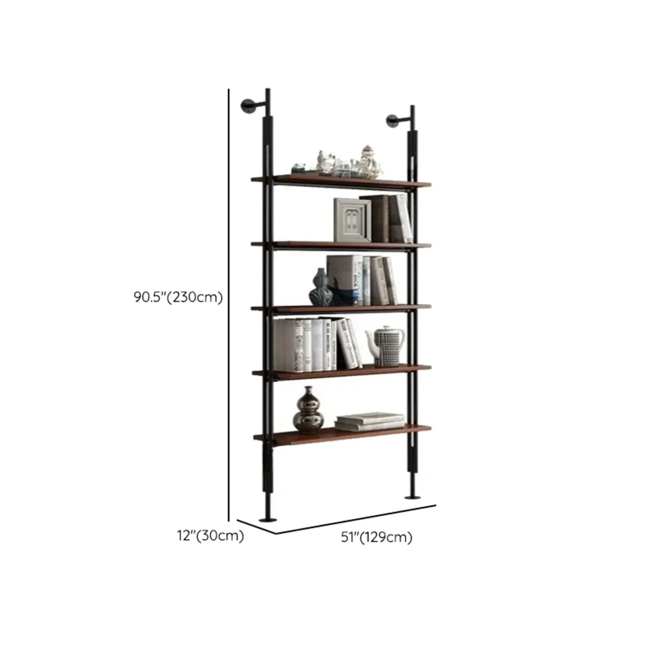 Tall Brown Open Back Metal Frame Etagere Bookcase Image - 27