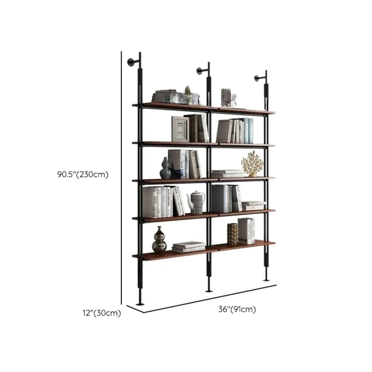 Tall Brown Open Back Metal Frame Etagere Bookcase Image - 28