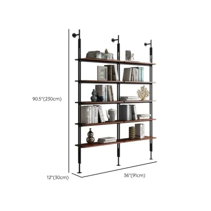 Tall Brown Open Back Metal Frame Etagere Bookcase Image - 28