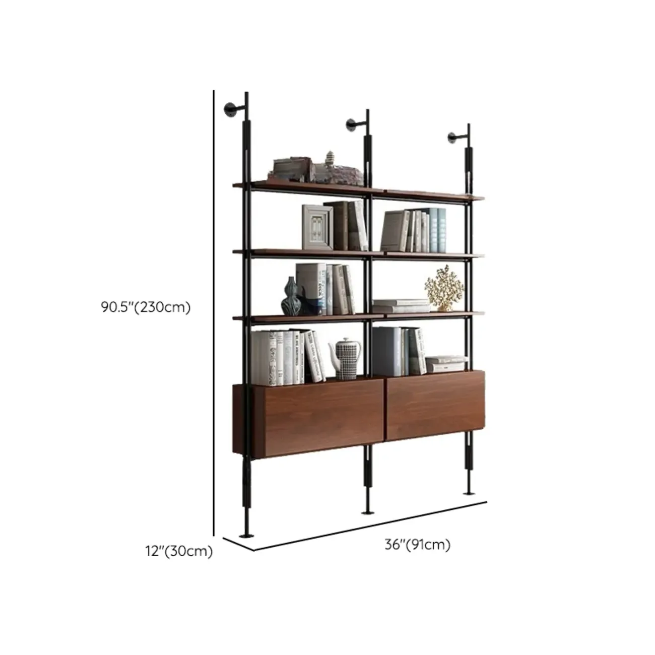 Tall Brown Open Back Metal Frame Etagere Bookcase Image - 29