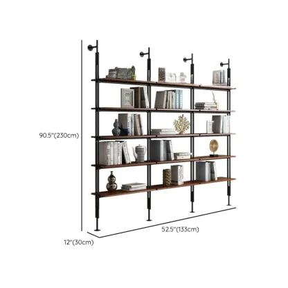 Tall Brown Open Back Metal Frame Etagere Bookcase Image - 30