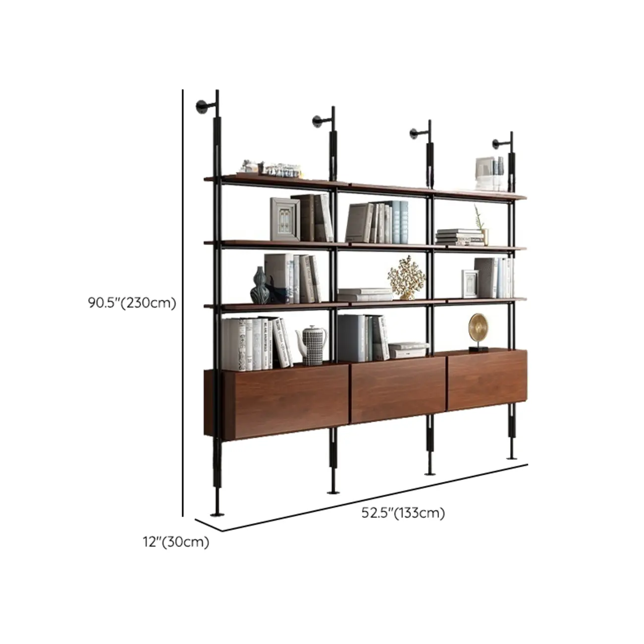 Tall Brown Open Back Metal Frame Etagere Bookcase Image - 31 | homeyfad