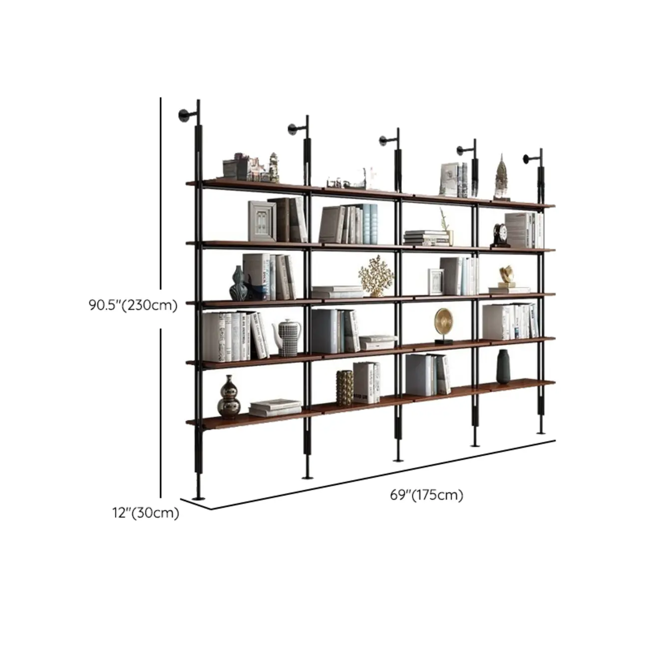 Tall Brown Open Back Metal Frame Etagere Bookcase Image - 32 | homeyfad
