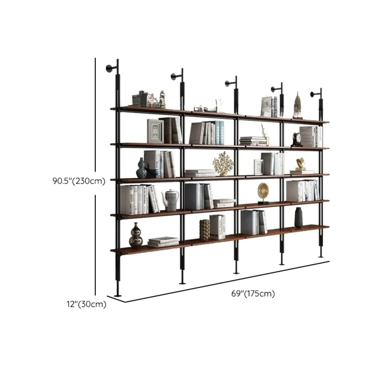 Tall Brown Open Back Metal Frame Etagere Bookcase Image - 32