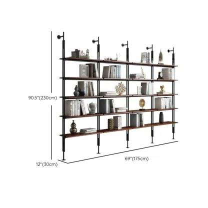 Tall Brown Open Back Metal Frame Etagere Bookcase Image - 32