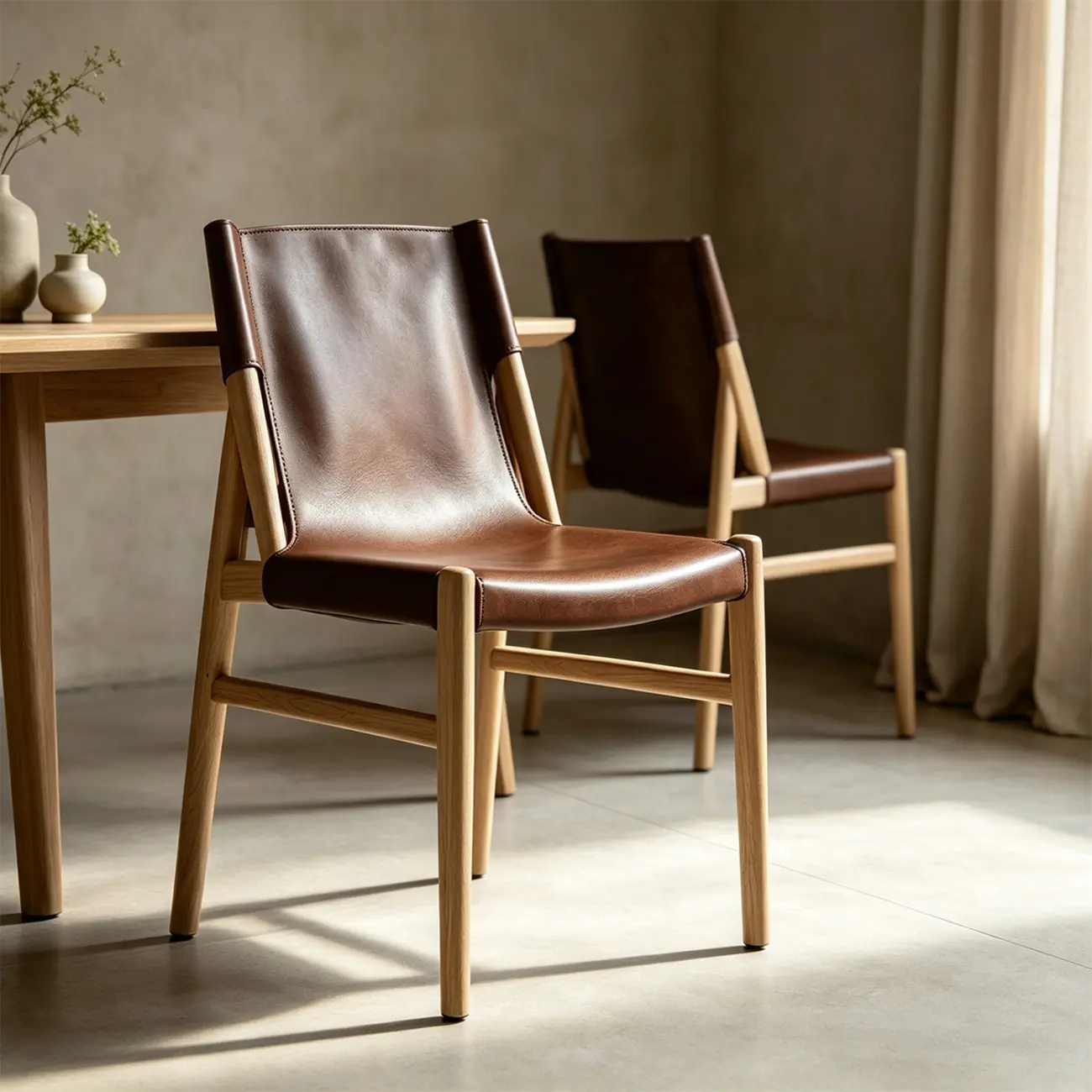 Scandinavian Saddle-style Faux Leather Solid Wood Dining Chairs Set Of 2 Image - 19 | homeyfad