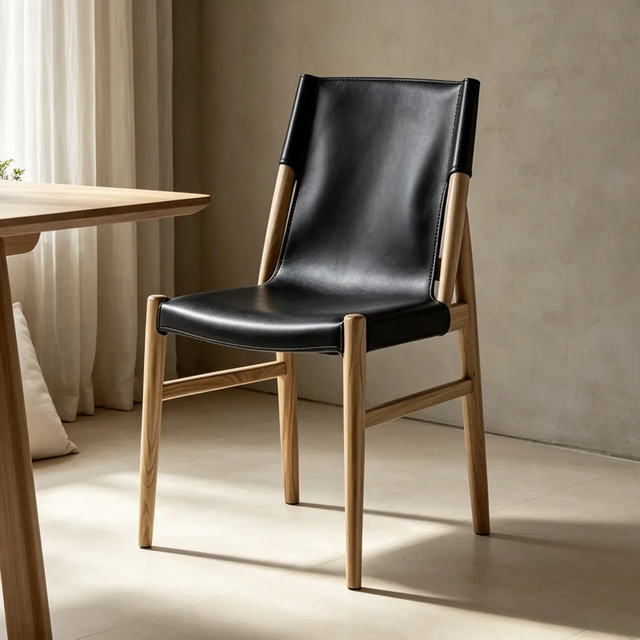Scandinavian Saddle-style Faux Leather Solid Wood Dining Chairs Set Of 2 Image - 20 | homeyfad