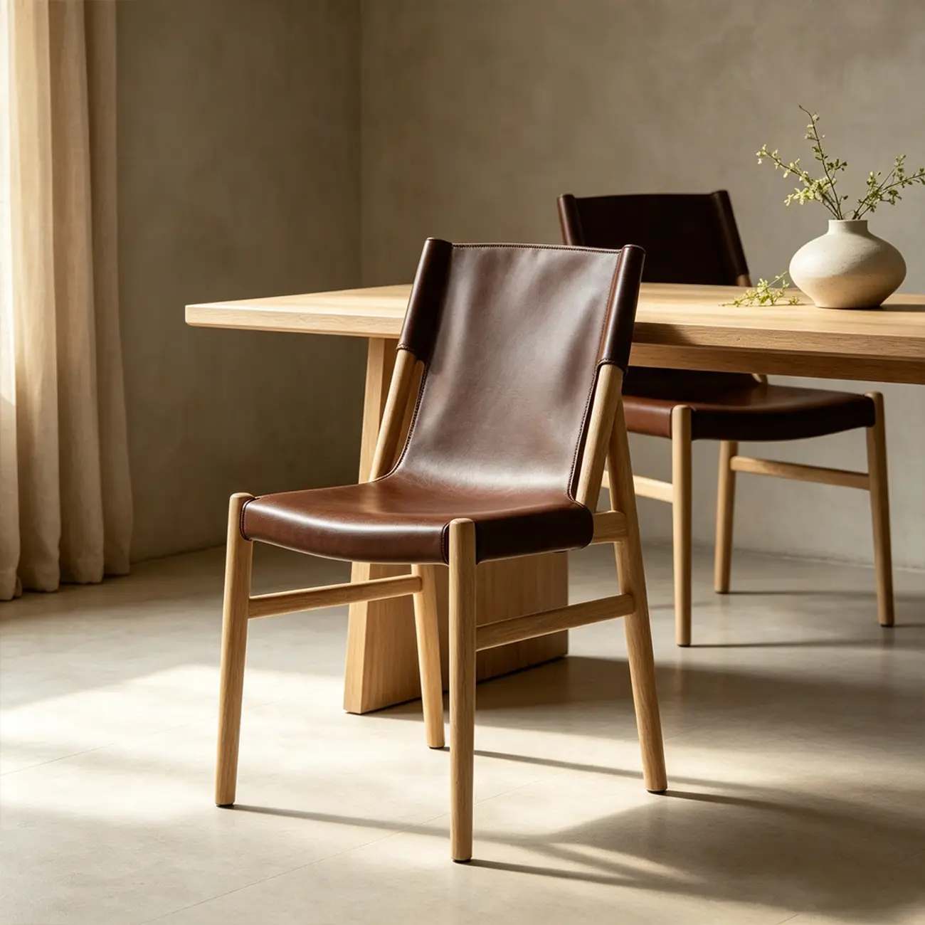 Scandinavian Saddle-style Faux Leather Solid Wood Dining Chairs Set Of 2 Image - 21 | homeyfad