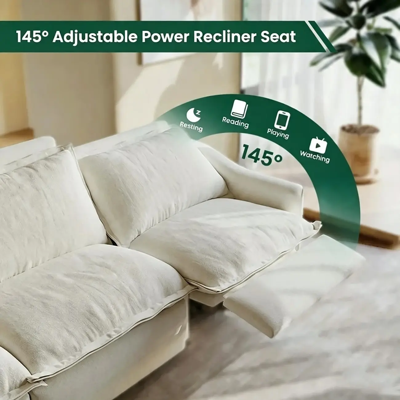 Beige Modern Living Room Power Reclining Sofa With Adjustable Footrest Image - 7 | homeyfad