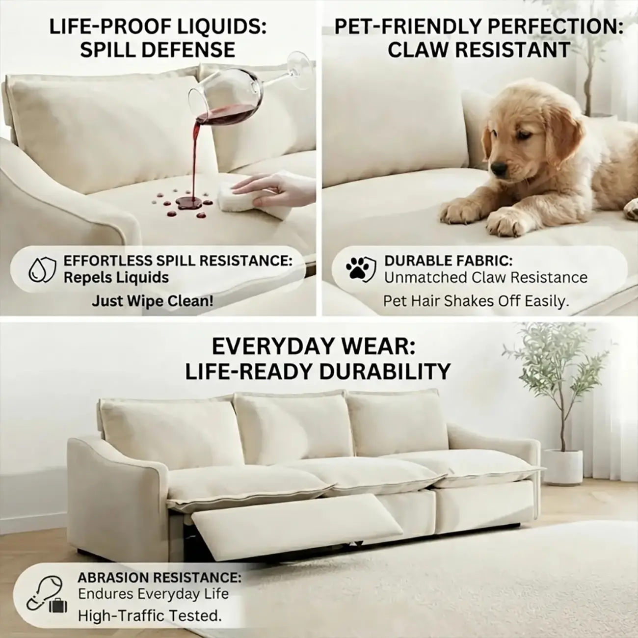 Beige Modern Living Room Power Reclining Sofa With Adjustable Footrest Image - 5 | homeyfad