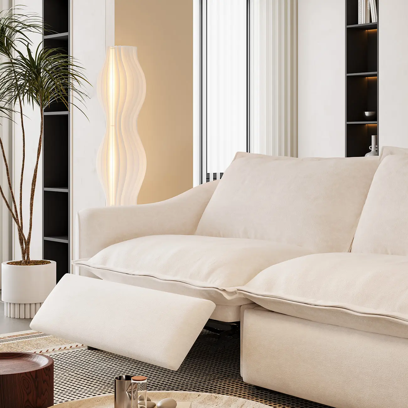 Beige Modern Living Room Power Reclining Sofa With Adjustable Footrest Image - 15 | homeyfad