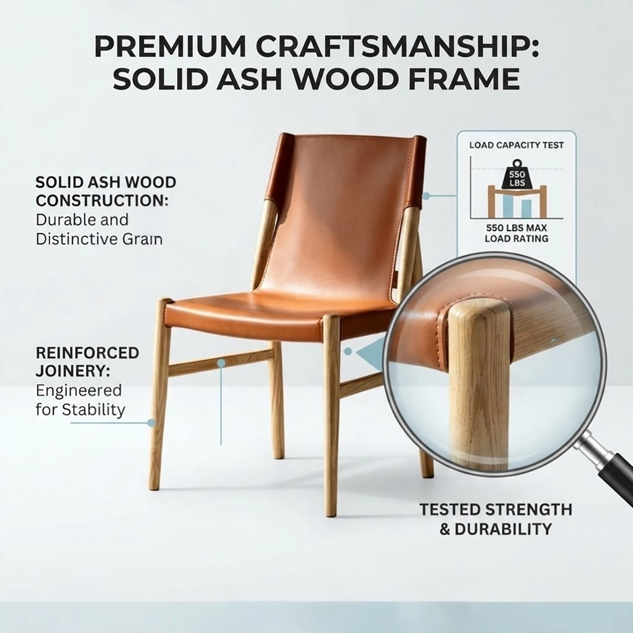 Scandinavian Saddle-style Faux Leather Solid Wood Dining Chairs Set Of 2 Image - 6 | homeyfad