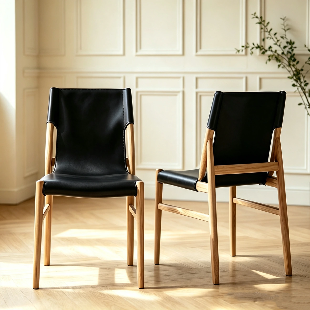 Scandinavian Saddle-style Faux Leather Solid Wood Dining Chairs Set Of 2 Image - 13 | homeyfad