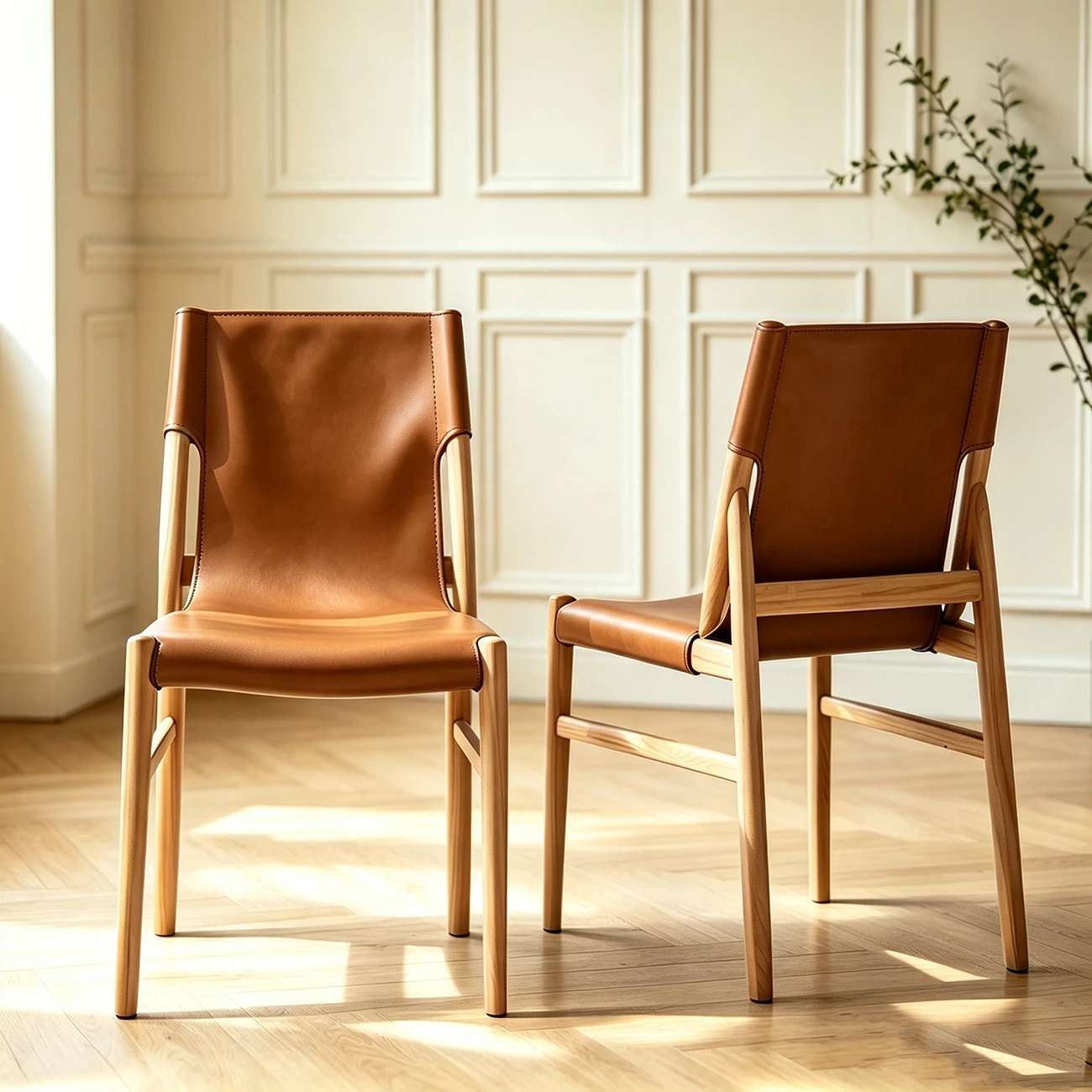 Scandinavian Saddle-style Faux Leather Solid Wood Dining Chairs Set Of 2 Image - 14 | homeyfad