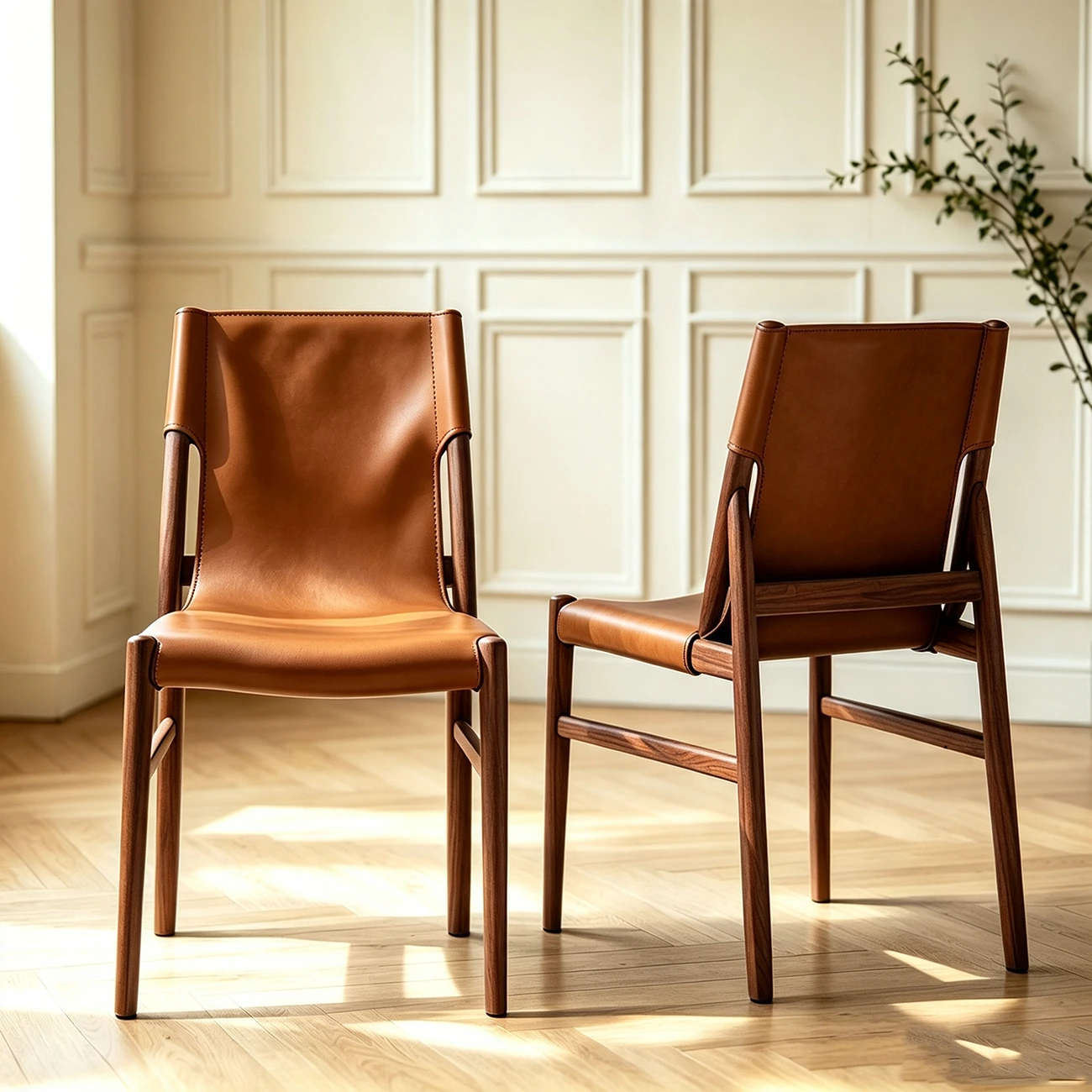 Scandinavian Saddle-style Faux Leather Solid Wood Dining Chairs Set Of 2 Image - 15 | homeyfad
