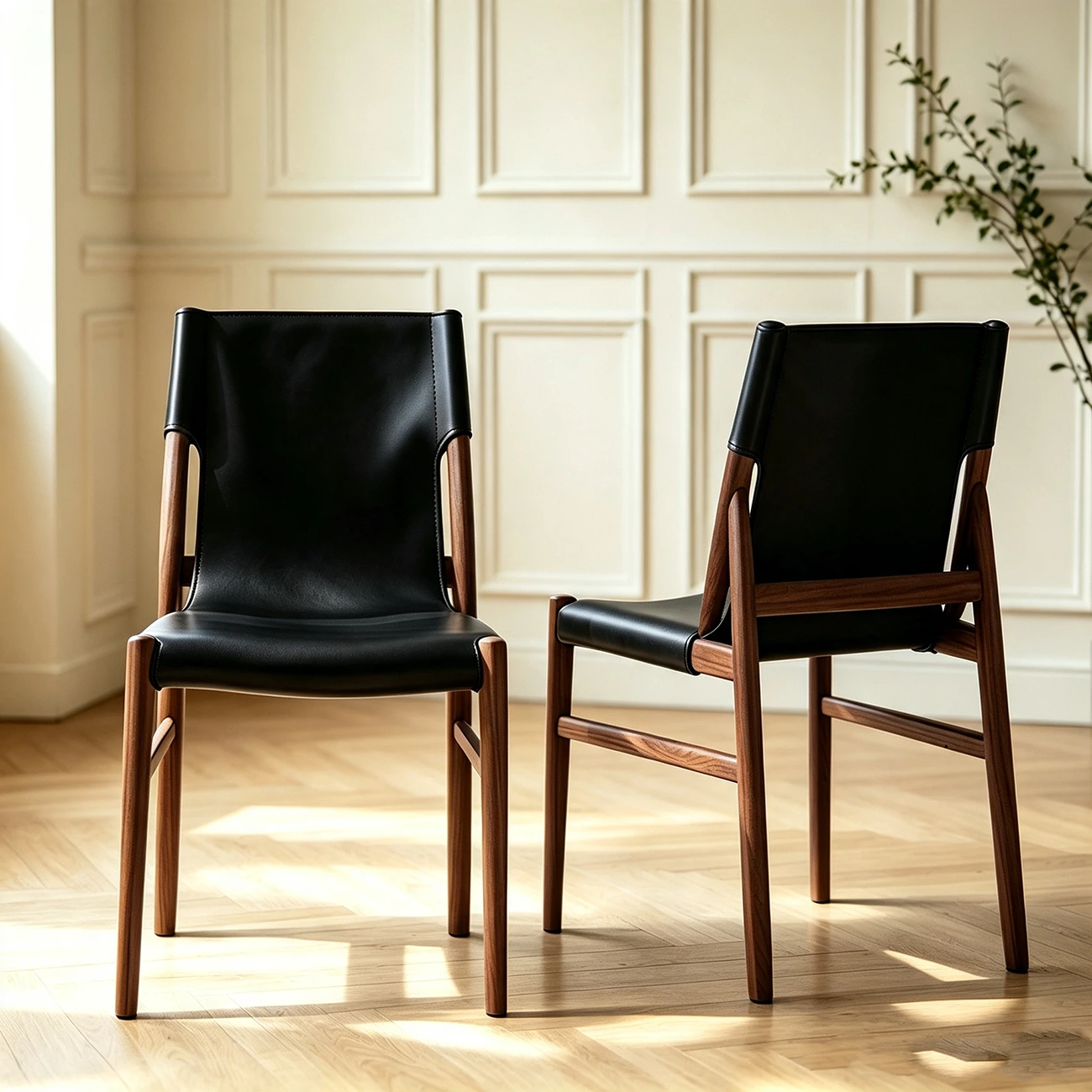 Scandinavian Saddle-style Faux Leather Solid Wood Dining Chairs Set Of 2 Image - 16 | homeyfad