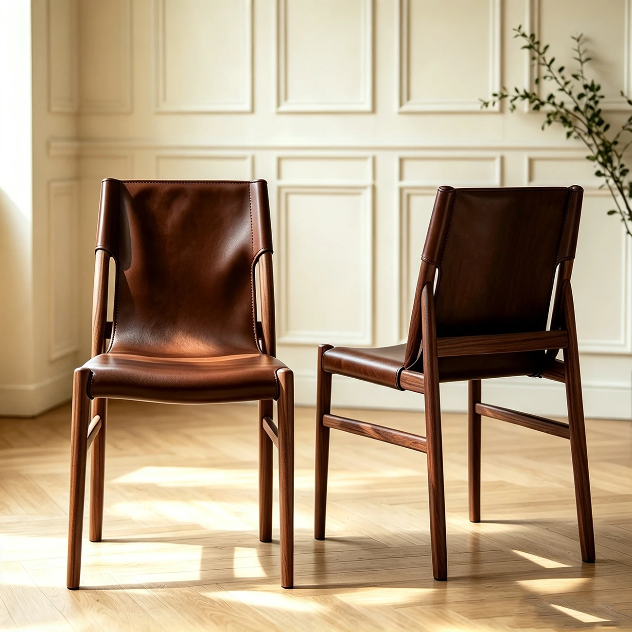 Scandinavian Saddle-style Faux Leather Solid Wood Dining Chairs Set Of 2 Image - 17 | homeyfad