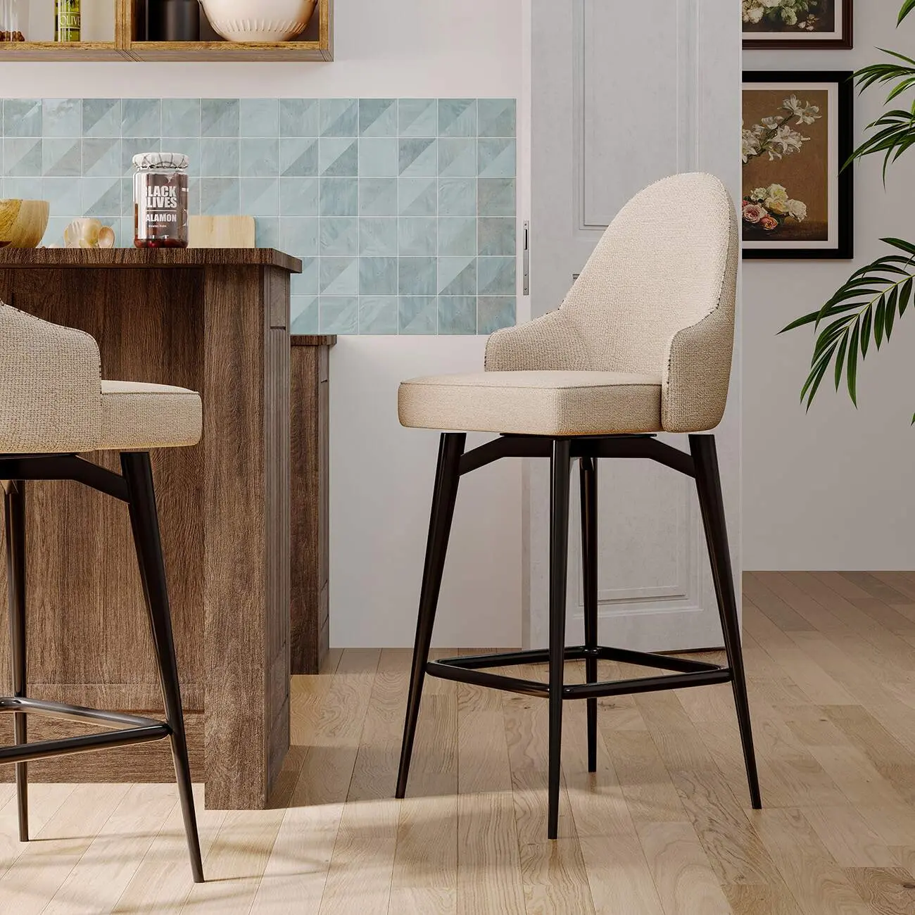 360° Swivel Modern Chenille Fabric Counter Stool Image - 1 | homeyfad
