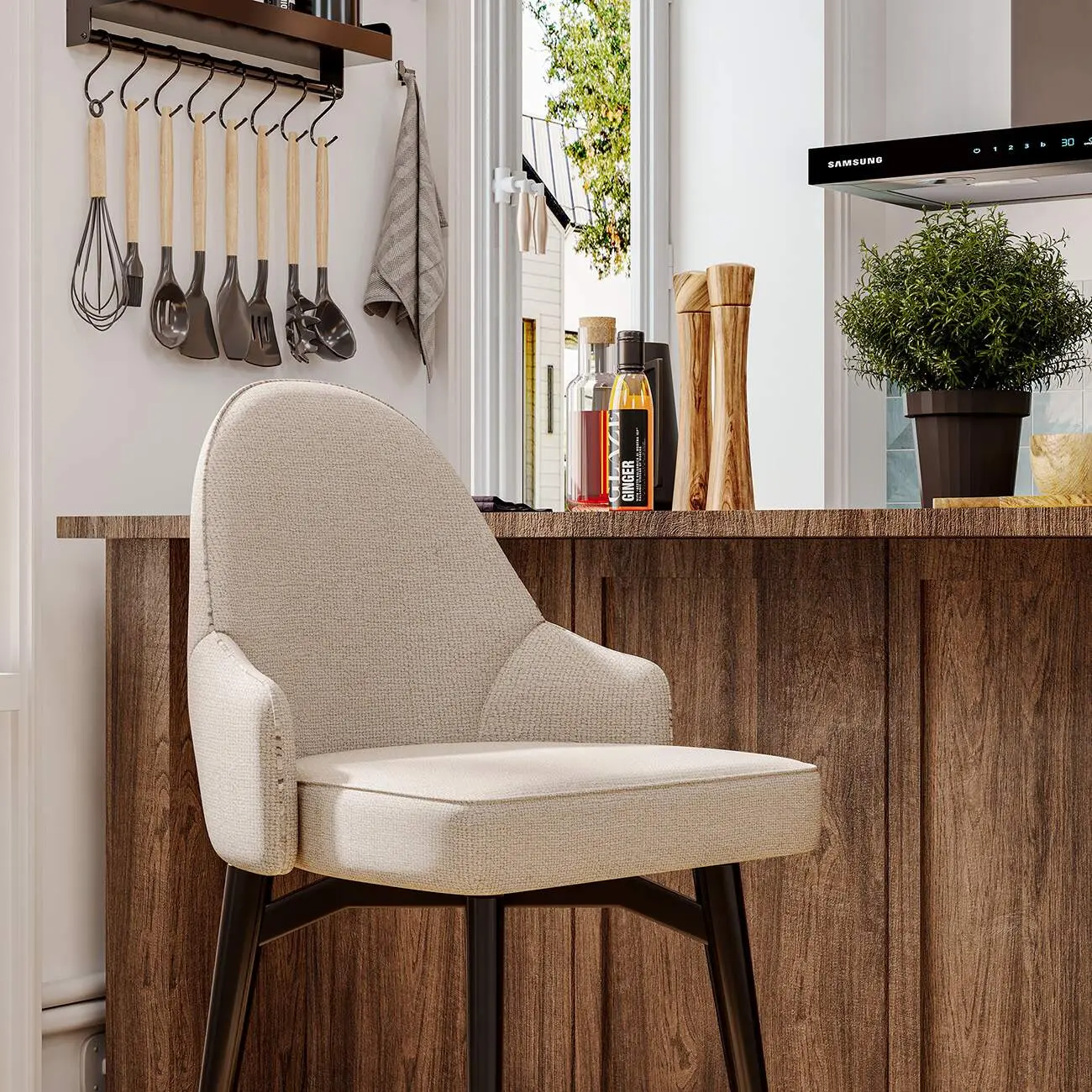 360° Swivel Modern Chenille Fabric Counter Stool Image - 9 | homeyfad