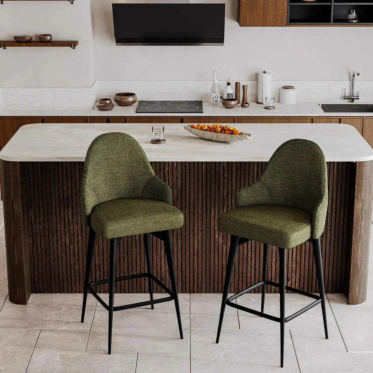 360° Swivel Modern Chenille Fabric Counter Stool Image - 6 | homeyfad