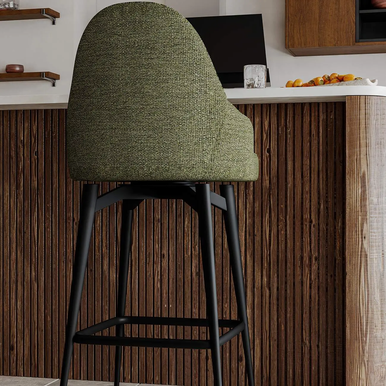 360° Swivel Modern Chenille Fabric Counter Stool Image - 8 | homeyfad