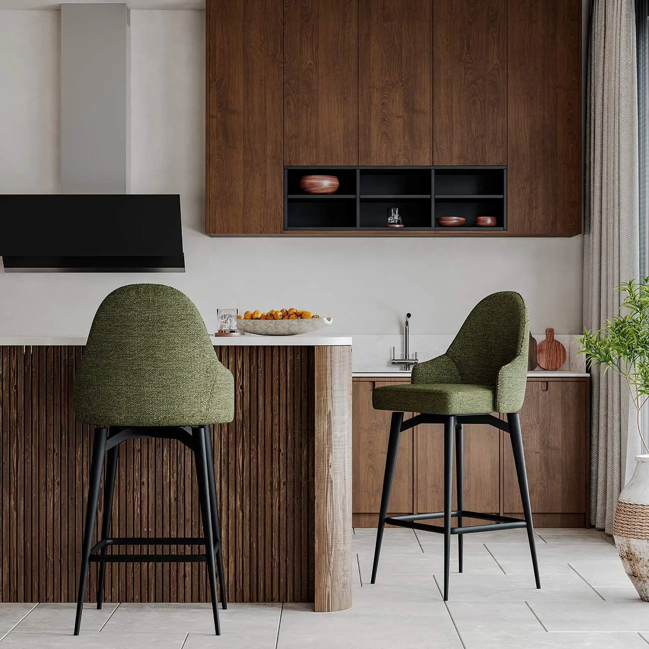 360° Swivel Modern Chenille Fabric Counter Stool Image - 4 | homeyfad