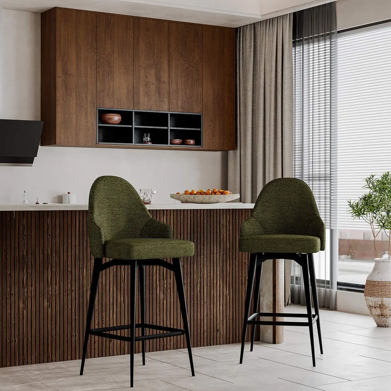 360° Swivel Modern Chenille Fabric Counter Stool Image - 5 | homeyfad