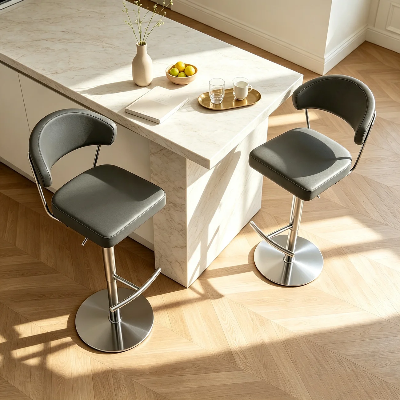 Modern Upholstered Leather Swivel Bar Stools with Adjustable Height Image - 3 | homeyfad